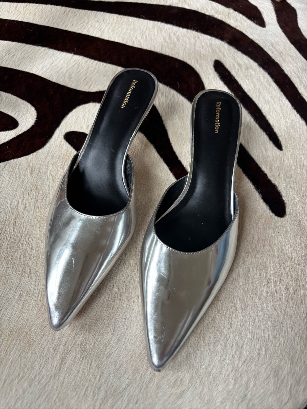 Reformation Metallic Silver Pointed-Toe Mule